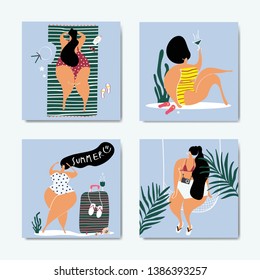 Female characters enjoying summertime collection vector