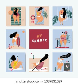 Female characters enjoying summertime collection vector