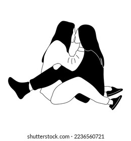 Female characters looking at each other. Lesbian couple in love. Concept of female tenderness and passion. LGBT romantic relationship