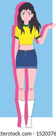 female characters wearing brazil soccer shirts, anime style, japanese, manga girl, young girl