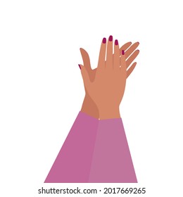 Female cheering hands isolated on white background. Vector illustration in flat style. 