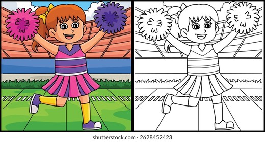 Female Cheerleader Coloring Page Illustration 