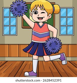 Female Cheerleader Dancing Colored Cartoon 