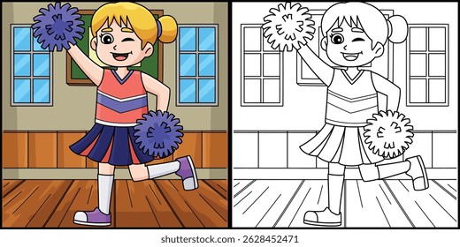 Female Cheerleader Dancing Coloring Illustration 
