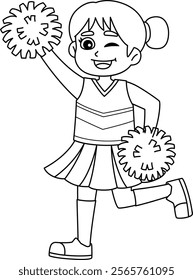 Female Cheerleader Dancing Isolated Coloring Page 