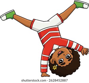 Female Cheerleader doing Cartwheel Cartoon Clipart