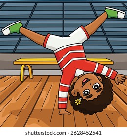 Female Cheerleader doing Cartwheel Colored Cartoon