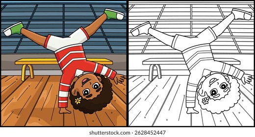 Female Cheerleader doing Cartwheel Illustration 