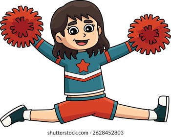 Female Cheerleader doing Splits Cartoon Clipart 