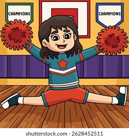 Female Cheerleader doing Splits Colored Cartoon 