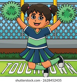 Female Cheerleader doing Stunts Colored Cartoon 
