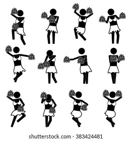female cheerleader doing various move and gesture icon sign symbol vector pictogram