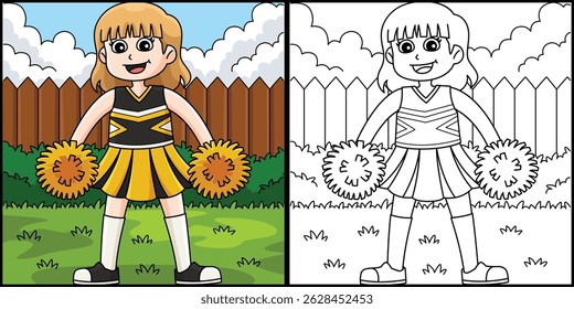 Female Cheerleader Holding Pompoms Illustration 