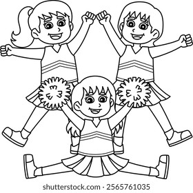  Female Cheerleader Squad Isolated Coloring Page 