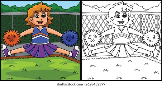 Female Cheerleader Toe Touch Jump Illustration 