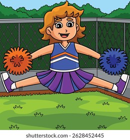 Female Cheerleader Toe Touch Jump Colored Cartoon 