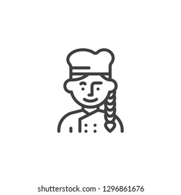 Female Chef Avatar Line Icon. Linear Style Sign For Mobile Concept And Web Design. Cooker Woman, Cook Outline Vector Icon. Symbol, Logo Illustration. Pixel Perfect Vector Graphics