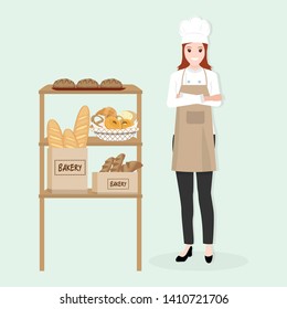 Female Chef with bakery character people icon illustration