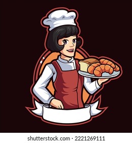 female chef cartoon mascot illustration