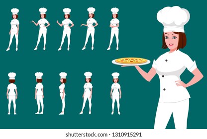 Female Chef character turnaround and poses.