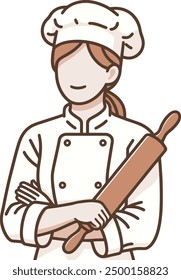 female chef cross arm with rolling pin illustration