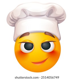 Emoji chef feminino no fundo branco. Emoticon com chapéu chef. Emoticon bonito.