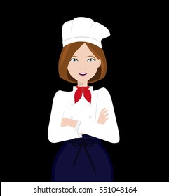 Female Chef With Folded Hands.vector Illustrator