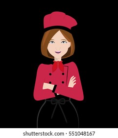 female chef with folded hands.vector illustrator