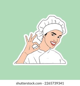 chef femenino con gesto de mano