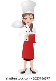 Female Chef Holding Tray Stock Vector (Royalty Free) 1023766597