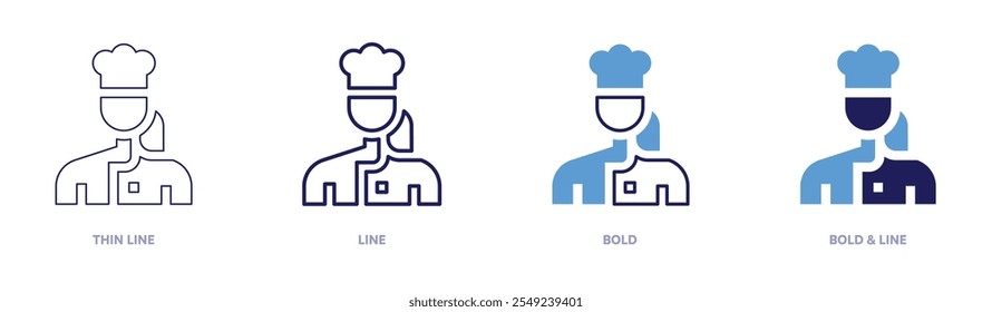 Female chef icon in 4 different styles. Thin Line, Line, Bold, and Bold Line. Duotone style. Editable stroke.