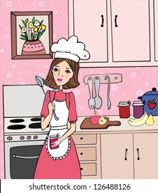 female chef in the kitchen preparing a dessert