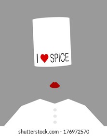 female chef with i love spice hat and lipstick