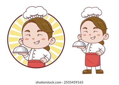 female Chef mascot logo for culinary business and restaurant. cute vector character illustration design