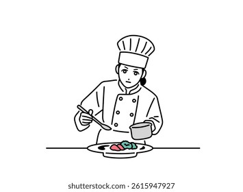 A female chef serving food on a plate