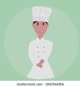 female chef smile on color background