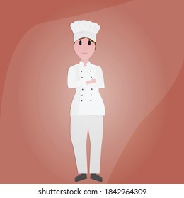 female chef smile on color background