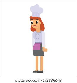 Mujer chef de pie en uniforme Vector illustrationchef, mujer, de pie, uniforme, cocinero, profesional, restaurante, cocina, dibujos animados, Vector, ilustración, personal, empleado, culinario, aislado, simple, carácter, listo, esperando, pose