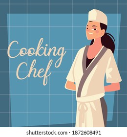 female chef standing worker professional restaurant vector illustration
