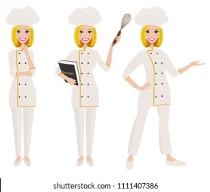 Female Chef Three Poses Stock Vector (Royalty Free) 1111407386 ...