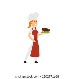 female chef in uniform isolated on white background. vector illustration