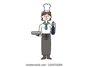 Female Chef, Various Occupations In Which Women Play An Active Role, Comical Handwritten Characters, Vector, Line Drawing And Color