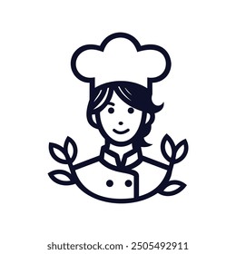 Female Chef Vector Illustration, woman chef Logo  design, Cute Romantic vector for Greeting Day Chef Mom Restaurant