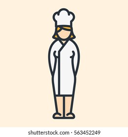 Female Chef Woman Cook Character Uniform Hat Minimal Colorful Flat Line Stroke Icon Pictogram Symbol Illustration