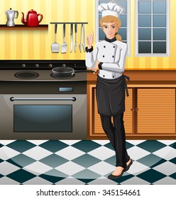 Female chef working in the kitchen illustration