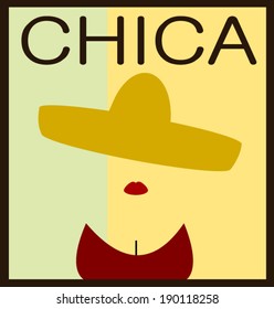 female (chica) design wearing sombrero and red lipstick