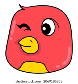 female chick head is red often winking, vector illustration carton emoticon. doodle icon drawing