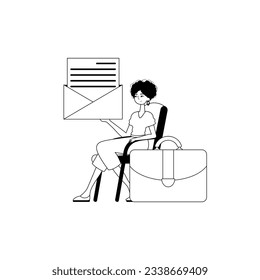 The female child is holding a letter . submit of all-important message . entire iniquity and flannel analogue stylus. Trendy style, Vector Illustration