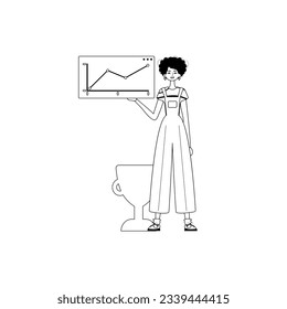 The female child holds a graph of kernel with cocksure moral motivate . blacken and egg white analogue stylus. Trendy style, Vector Illustration