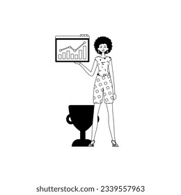 La niña sostiene un gráfico de grano con una motivación moral galopante. estilete análogo de color negro y huevo blanco. Estilo de moda, Ilustración vectorial